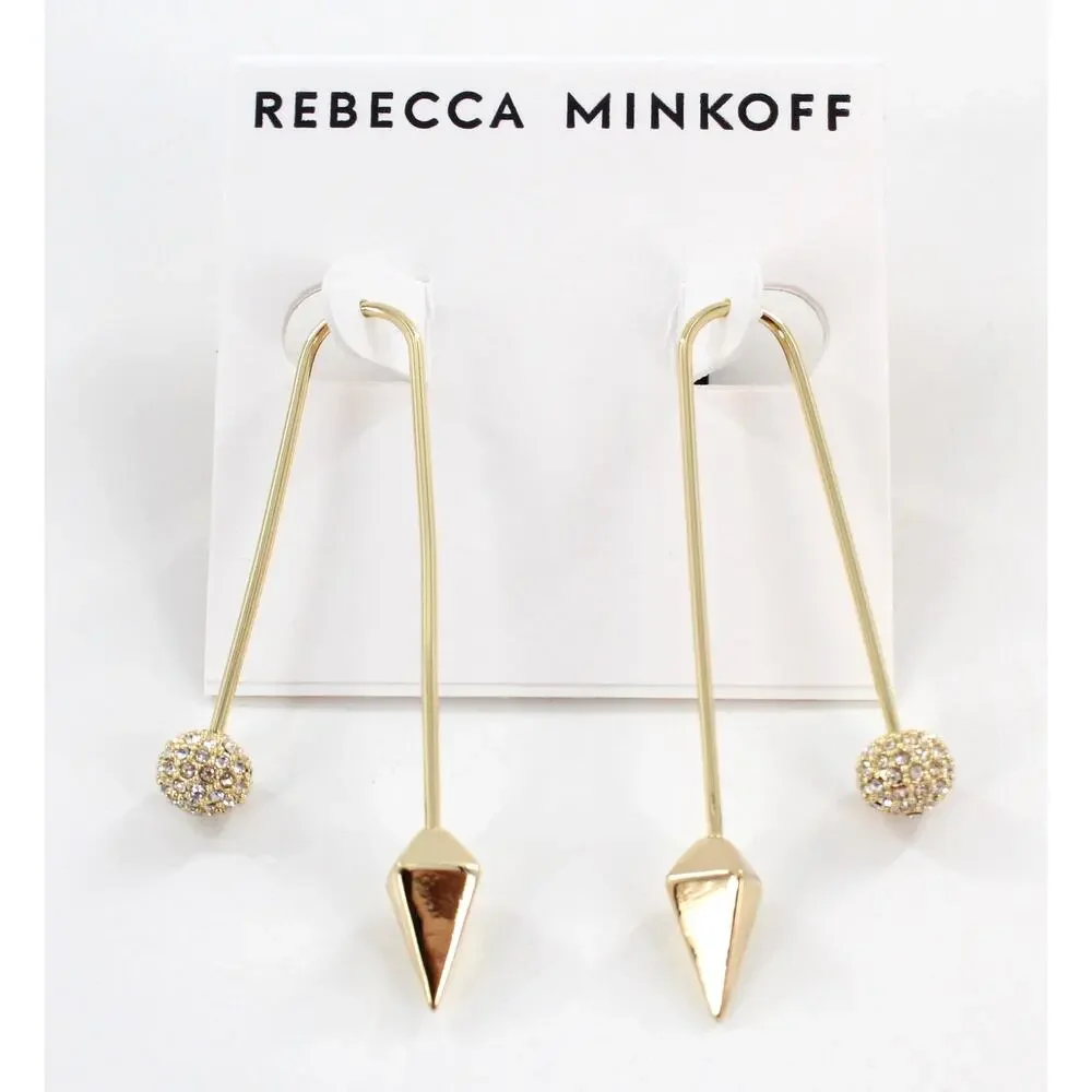 Rebecca Minkoff Gold Threaded Pave Crystal Ball Earrings $48 Tags #RM329 - Picture 1 of 3